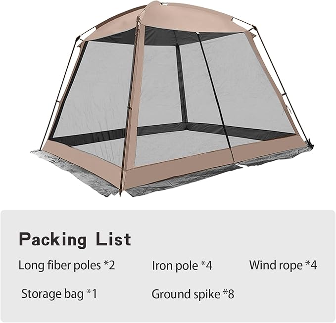 11x11 Ft Screen House Tent - Instant Pop Up Mesh Canopy Shelter with Waterproof &amp Sunshade Roof Easy Setup for Camping Backyard Beach Picnic