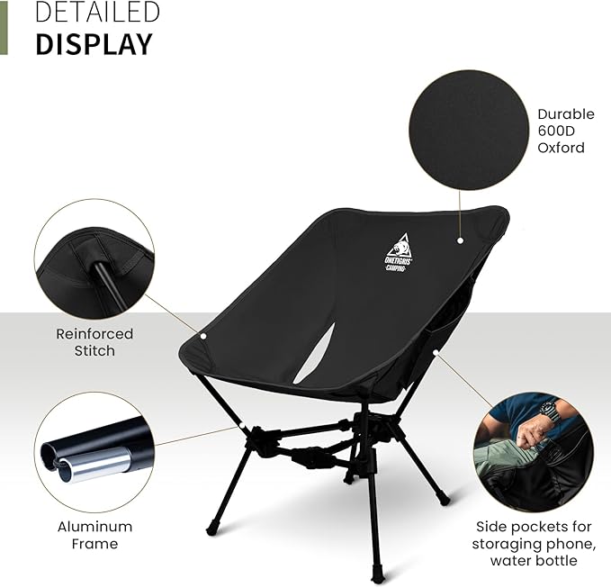 ONETIGRIS Tigerblade Camping Chair Lightweight Folding Backpacking Hiking Chair Compact Portable 330 lbs Capacity