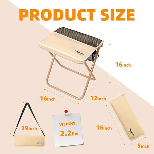 16 Extra Tall XL Portable Chair for Adults Collapsible Purse Chair Heavy Duty Camp Seat with 3 Storage Pockets for Fishing Hiking Gardening Lightweight Travel Purse Stool