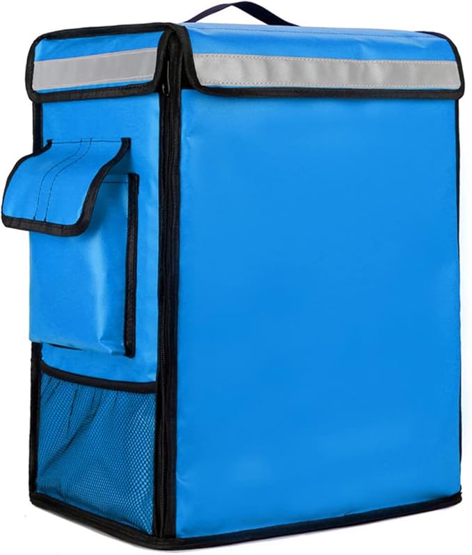 42L Takeaway Box Backpack Fast Food Pizza Delivery Thermal Ice Bags Waterproof Refrigerated Insulation Lunch Bags with PocketsBlue