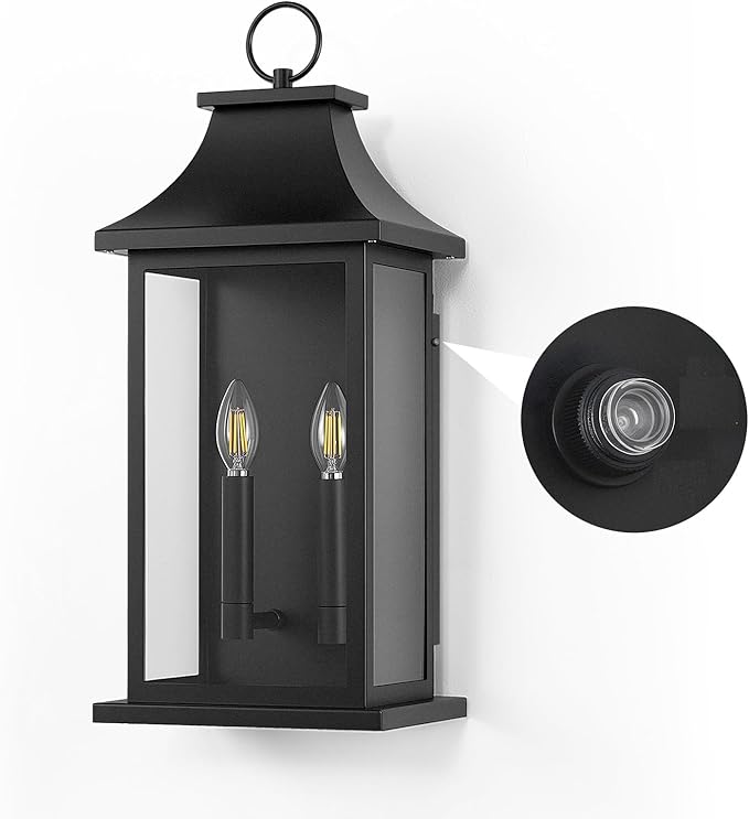 Large Outdoor Wall Lights Dusk to Dawn Sensor Outside Lights Exterior Lighting Fixtures Wall Mount Wall Sconce Light Outdoor Lanterns for Porch Black 22 2-Light 1-Pack