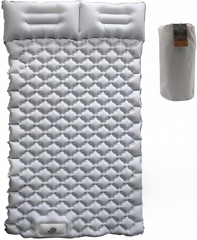Sleeping Pad for Camping Inflatable Sleeping Mat with Pillow Camping Pad with Built-in Foot Pump Lightweight Camping Mattress Pad for Car Camping Backpacking Tent and Hiking (Full (Grey))