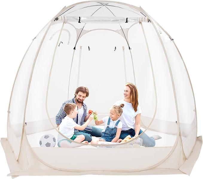 9.84 x 6.73FT Spacious Pop Up Bubble Tent Clear Tent with Windproof Ropes &amp Ground Nails Portable Garden Globe Igloo Tents for Outside Camping Picnics Garden Clear Champagne