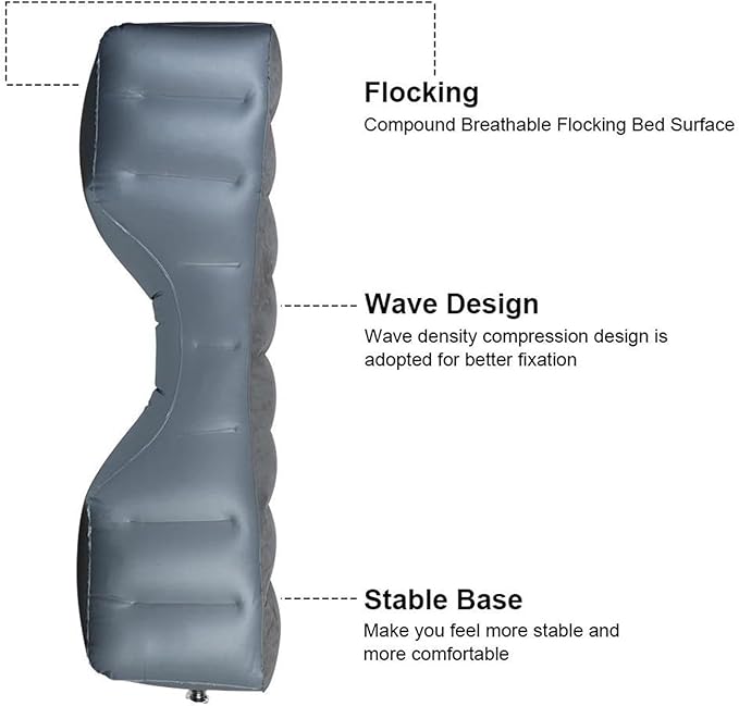 Camping Inflatable Mattress Car Back Seat Inflatable Cushion Flocking Wear-Resistant Material 130x27x33cm Car Bed Long-Distance Travel Gap Pad