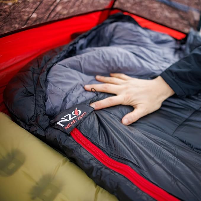 Near Zero Peralta 25°F Lightweight Sleeping Bag – Sorona Insulation for Outdoor Camping Compact 2.5 lb Design 20D Ripstop Nylon Shell – 86x33 Compresses to 10x6