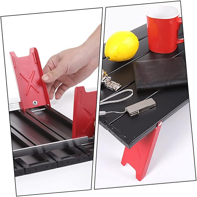 BESPORTBLE Folding Table for Camping Picnic Outdoor Use Lightweight Red Table Sturdy Legs and Easy Setup for Traveling and Kitchen Storage