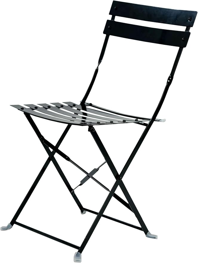 Carolina Chair &amp Table Bistro Set of 2 Foldable Outdoor Chairs - Elegant Powder Coated Metal Seat and Frame Folding Chairs - Modern Style Space Saving Furniture for Patio Balcony or Garden (Black