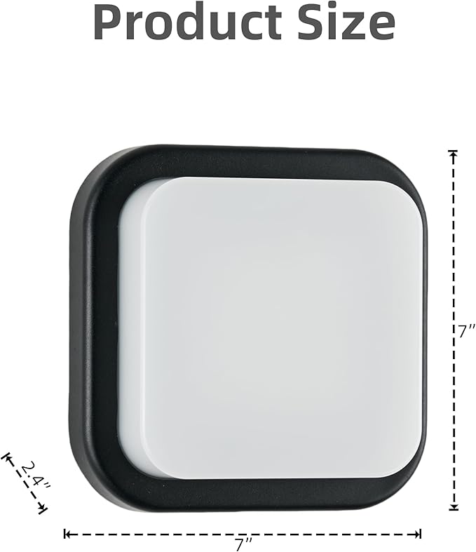 LANFU LED Modern Square Outdoor Wall Sconce Light 3000K Outside Light for House Patio Black Warm White IP64 Waterproof Exterior Wall（7inch）