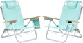 SUNNYFEEL Low Back Folding Beach Chair Aluminum Heavy Duty Beach Chair with 5-Position Portable Camping Chair for Adults with Wood Armrest Lightweight Camping Chair 300lbs Green 2 Pack