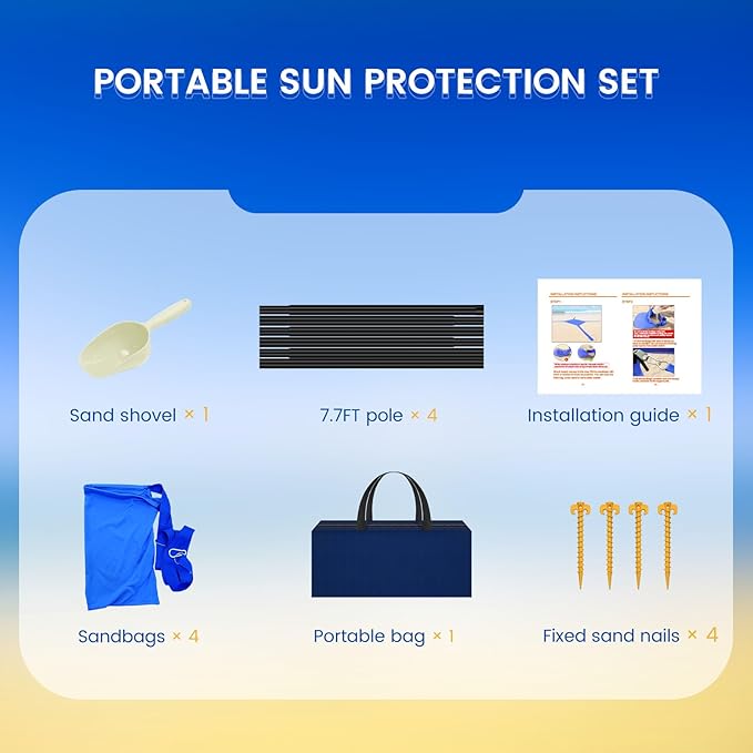 Beach Tent Sun Shelter 10x10FT Beach Shade Canopy with 8 Sandbags UPF 50+ Protection Beach Shade Canopy Outdoor Tent for Beach Camping Trips Fishing Backyard