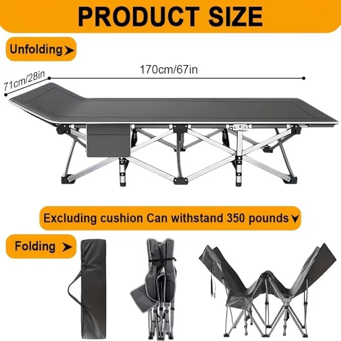 1200D Oxford Canvas Folding Camping Bed Adult Soft Foam Mat and Carrying Bag - Double Deck PortableOutdoor Folding Chair with MattressCamping Equipment (Bed Frame only-67in)