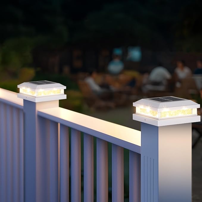 Brightever 4x4 Solar Post Cap Lights Outdoor Waterproof Solar Powered Fence Post Lights for 5x5 Vinyl/Wooden White Outside 16LEDs Warm/Cool Lighting Deck Light for Garden Patio Porch 12-Pack