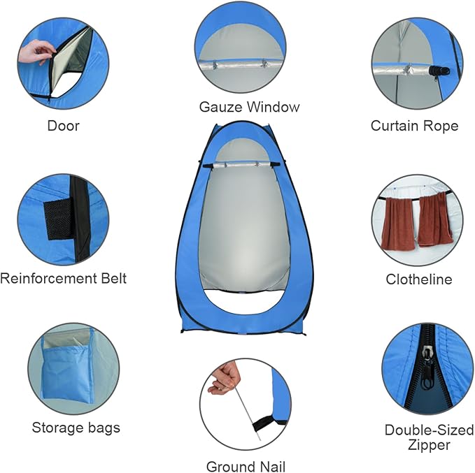 Shower Tent Portable Toilet Privacy TentPrivacy Shower Tent Dressing Room or Portable ToiletSun Sunshade Canopy Outdoor Rain Shelter Backpack Privacy Shelters for Camping Hiking Blue