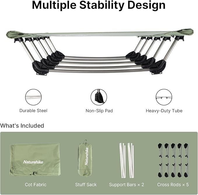 Naturehike Camping Cot Ultralight Folding Backpacking Cot 60-Second Easy Set-Up Supports 330lbs Portable Camping Bed for Adults Hiking Travel Home