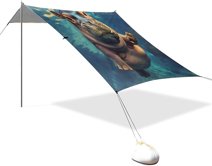 ALAZA Hippo Animal Beach Tent Sun Shelter UPF50+ Protection Beach Shade Canopy w/ 4 Sandbags for Outdoor Camping Fishing Backyard Fun Picnic 10x9 ft