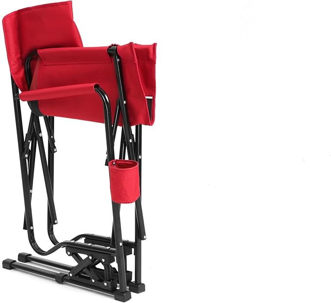 Outdoor Freestyle Rocker Camping Chair Portable Folding Rocking Chair with Solid Armrests Drink Holder Comfortable Backrest Red