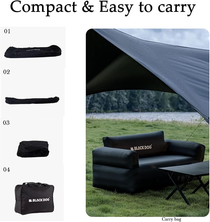 Blackdog Inflatable Couch with Built in Pump Support 660lbs Portable Camping Air Sofa Tough &amp Tear-Resistant Fabric Folding Blow Up Couch for Camping Indoor Beach Music Festival Party