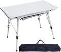 ERYTLLY Folding Camping Table Outdoor Portable Picnic Table with Adjustable Legs Lightweight Aluminum Beach Table with Roll Up Table Top and Mesh Layer for Backyards BBQ and Party