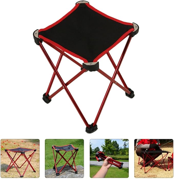 Portable Folding Camping Stool Outdoor Barbecue Chair Large Size Red Multipurpose Collapsible Seat for Fishing Beach Hiking
