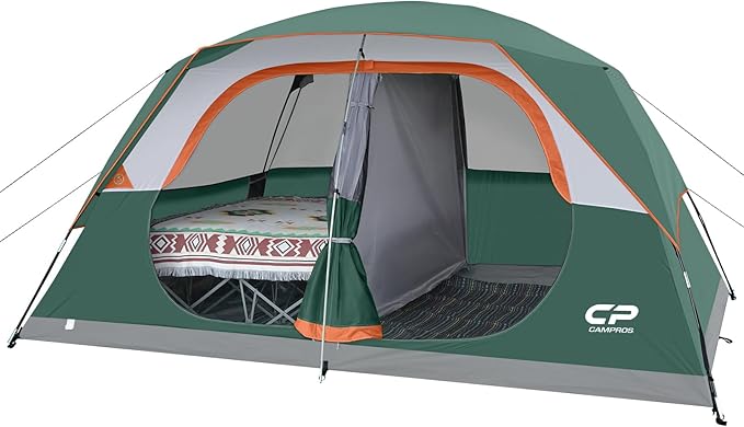 CAMPROS CP Upgraded 6/8 Person Camping Tents Waterproof Windproof Family Tent with Larger Mesh Windows &amp Door Double Layer Easy Set Up All-Season Dome Tent with Top Rainfly &amp Carry Bag
