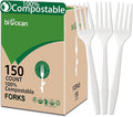 100% Compostable No Plastic Knives Forks Spoons Utensils The Heavyweight Heavy Duty Flatware is Eco Friendly Products for Lounge Party Wedding BBQ Picnic Camping.