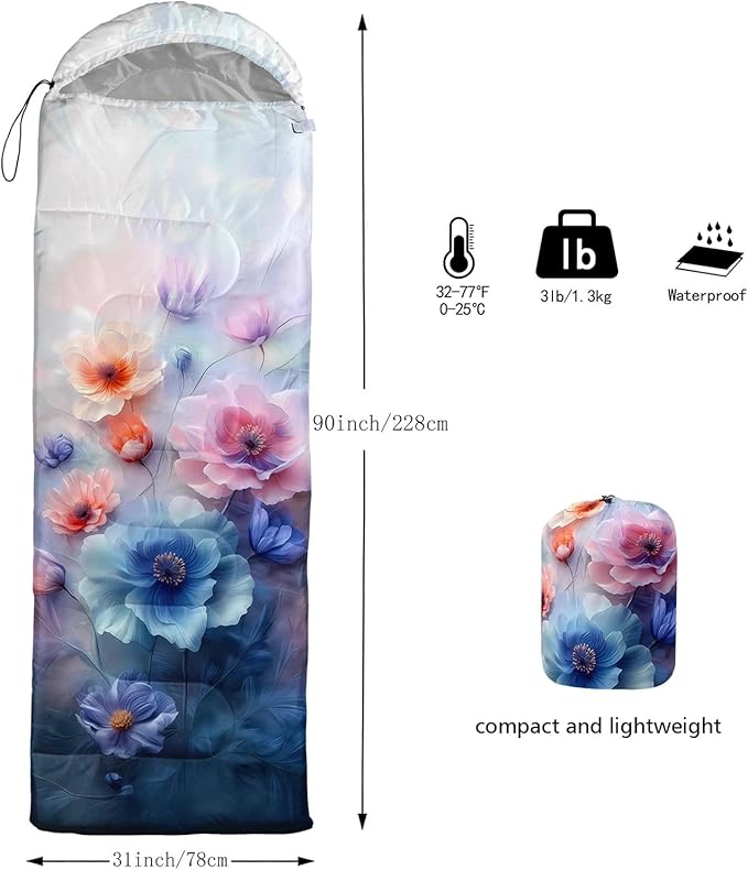Kids Sleeping Bag for Boys GirlsBlue Ripples Print-Lightweight Warm Portable Outdoor Indoor-Waterproof Cold Weather Resistant Sleeping Bag for Camping Hiking
