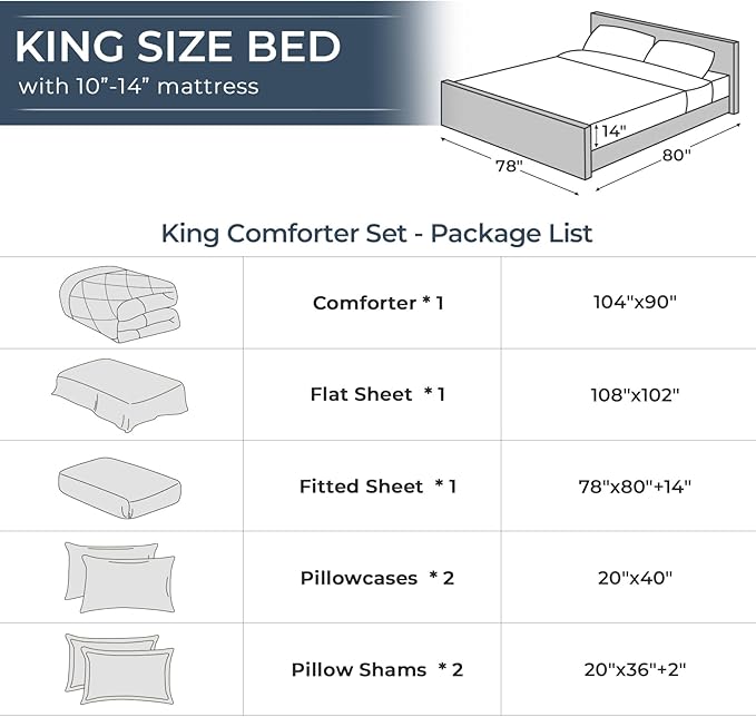 HEVUMYI Light Grey King Comforter Set - 7-Piece All Season Bed in a Bag King Ultra Soft Bedding Set with Comforter Flat Sheet Fitted Sheet Pillowcases Pillow Shams Light Gray