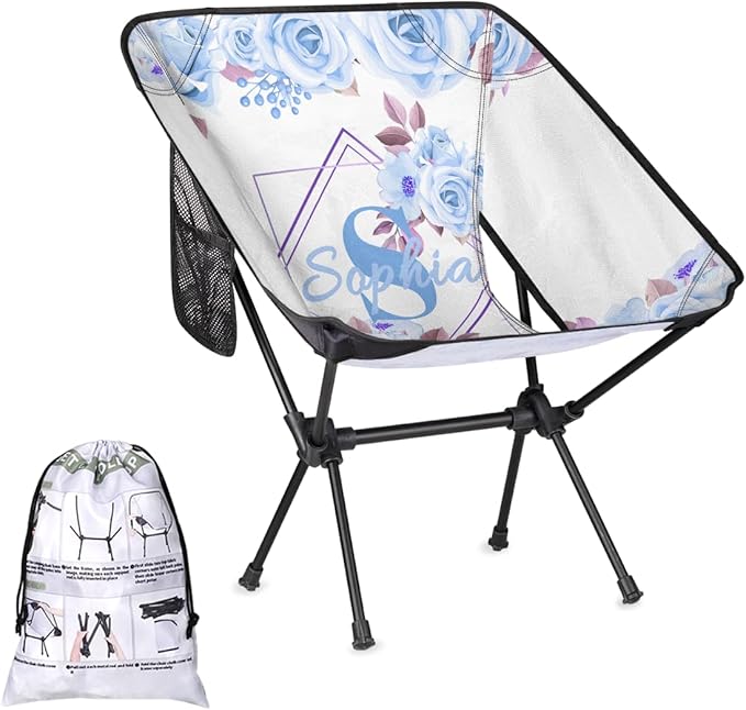 Camping Chair Personalized Backpacking Chair Lightweight Portable Folding Customized Name Chairs for Beach Sport Hiking (Light Blue)