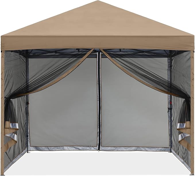 MASTERCANOPY Pop-Up Quick Setup Outdoor Canopy with Netting Screen Walls (10x10 Khaki)