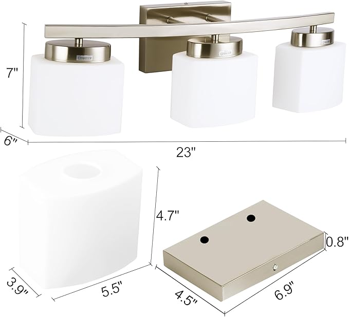 3 Light Bathroom Vanity Light Over Mirror Modern Brushed Nickel Vanity Lights with Milky Glass Shade 23 inches Vanity Lighting Fixtures for Bathroom Lighting