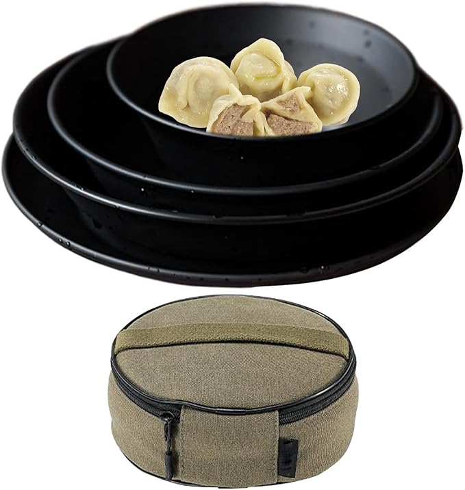 Camping Plates - Reusable Stainless Steel Dishes Heat Resistant Outdoor Flatware Set With Carry Bag Compact Lightweight | Durable Tableware For Picnic Backpacking Hiking And Trips