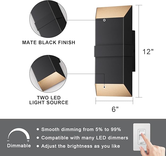 Outdoor Lights Fixture Twins Modern Led Wall Sconce Indoor Black Exterior Wall Lights for House Front Porch Light Outdoor Wall Mount Patio Lights Fixture for Garage Yard 3000K