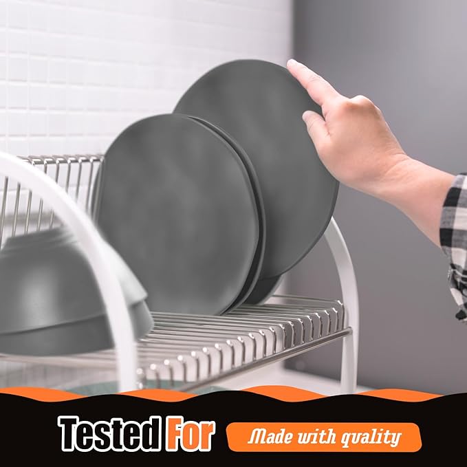 Teivio 32-Piece Kitchen Plastic Wheat Straw Dinnerware Set Service for 8 Dinner Plates Dessert PlateCereal BowlsCups Unbreakable Plastic Outdoor Camping DishesIrregular Deep Gray