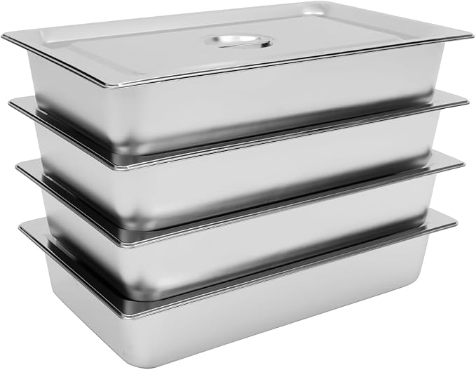 4 Pack Hotel Pan Full Size 4 Inch Deep Steam Table Pan with Lid Commercial Stainless Steel Storage Pans for Home Party Restaurant Hotel Buffet