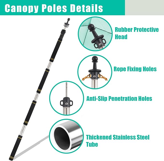 Tarp PolesTent Poles Set of 2 2ft to 9.5ft Replacement Canopy Poles Heavy Duty Telescoping Tent Poles for Tarp Outdoor Camping Awning Poles Adjustable Sturdy Durable Shade Cloth Poles