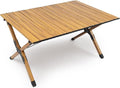 Whitsunday Folding Camping Table Aluminum Portable Roll-Up Picnic Table 4-6 Person for BBQ Backyard Patio Party Wood Grain 34.6 * 23.6 * 17.3