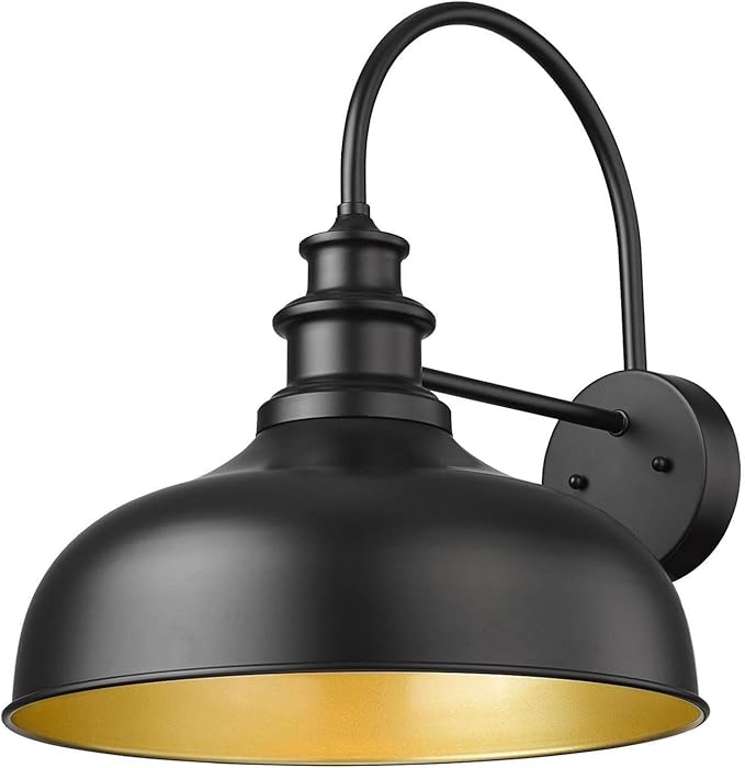 Bestshared Large Farmhouse Barn Lights 16 Inch Dome Outdoor Wall Lighting Fixture Industrial Vintage Sconces Lighting Exterior Mount Light Black Outdoor Wall Lantern for Porch (1Pack Black+ Gold)