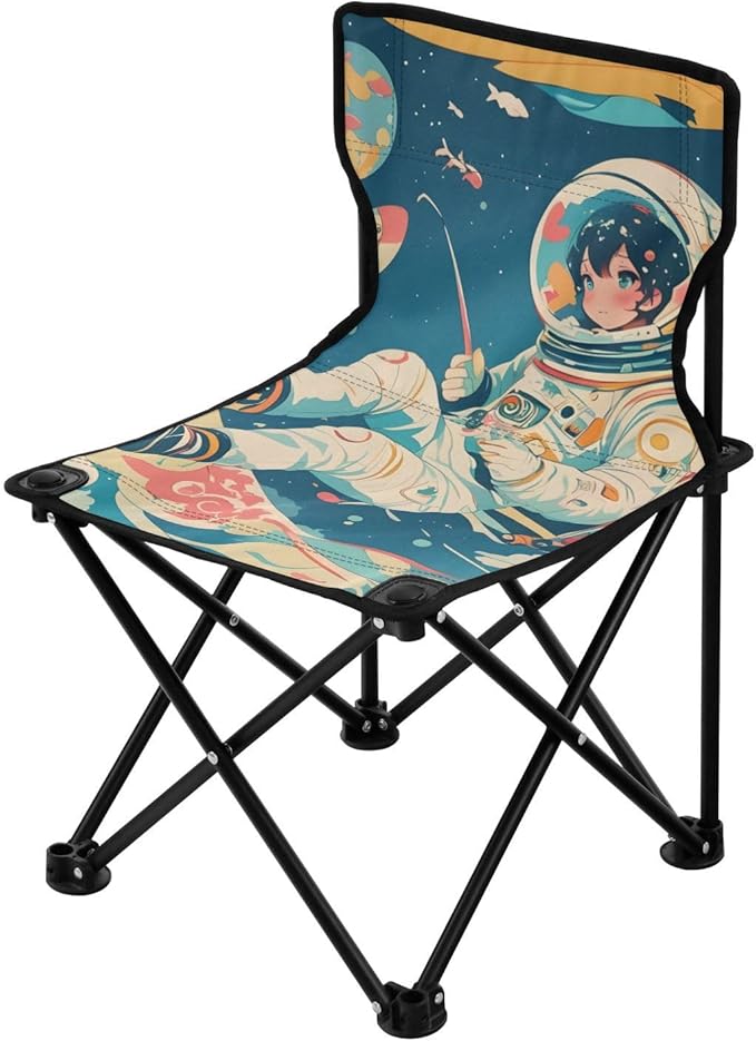 Anime Astronaut Portable Camping Chairs Folding Chair - Durable Oxford Fabric Lightweight Iron Frame Easy Fold Design - Ideal for Outdoor Activities Camping Fishing and Travel