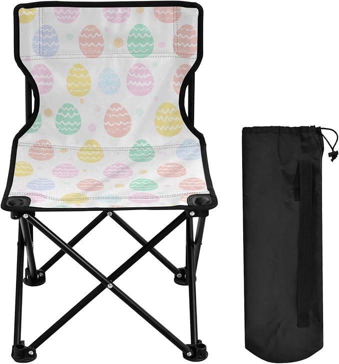 Easter Eggs Pastel Color Silhouette Folding Camp Chairs Ultra Lightweight Beach Chairs for Adults Includes Carry Bag
