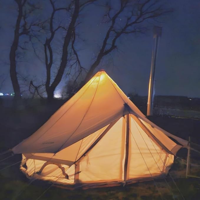 DANCHEL OUTDOOR Waterproof Rain Fly for Bell Tent 4 Season Yurt Tent Rain Cover Protector Tarp with/No Stove Jack Glamping Gears PU5000mm Lightweight 300D Oxford Polyester Beige(13ft/16.4ft/20ft)