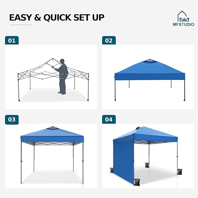 MFSTUDIO 10x10 Pop up Canopy Tent Gazebo Shelter Sun Shade Canopies One Push Setup Portable Popup Tents with Vented Top1 Storage Sidewall4 Sandbagsfor BeachPartiesCamping