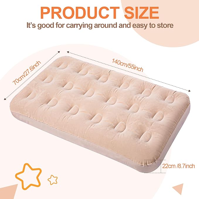 Geetery Kids Air Mattress Toddler Inflatable Airbed 55x27.6x8.7 Inch Foldable Comfort Flocked Blow up Bed with Patch Kit Portable Sleepover Mattresses for Home Travel Camping Party(Beige 6 Pcs)