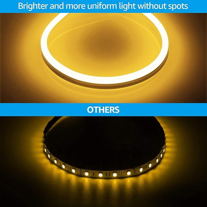TORCHSTAR Premium 50ft LED Neon Rope Lights Easter &amp Spring Decoration Outdoor IP67 Waterproof 120V UL Plug ETL Listed Connectable Neon Light Strip for Shop Sign Max 3 Sets(150FT) Warm White
