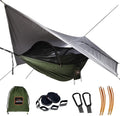 Camping Hammock with Mosquito Net and Rain Fly Tarp Portable Double Hammock with Two Tree Straps 230T Nylon Hammock and Waterproof Rain Fly Set for Hiking Backpacking Overnight (Green)