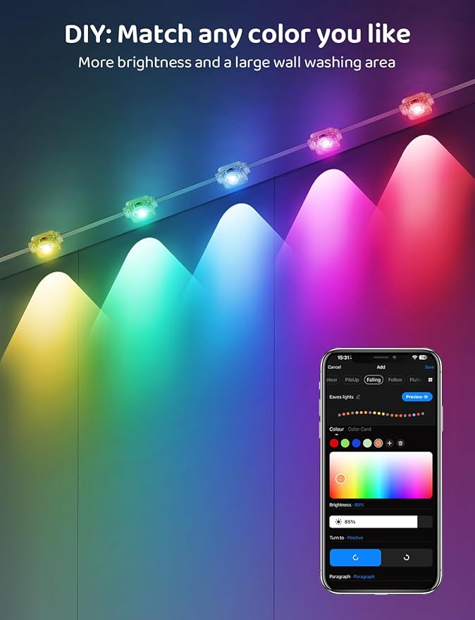 300FT IP68 WiFi DIY Design Permanent Outdoor LightArbitrary Trimming Smart RGB+IC Waterproof LED Eaves Lights for Christmas DecorationsHalloweenCompatible with AlexaGoogle Assistant