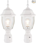 LIT-PaTH Dusk to Dawn Outdoor Post Lighting Fixture Pole Lantern E26 Medium Base Max 60W Aluminum Housing Plus Glass Bulb Not Included (White 2-Pack)