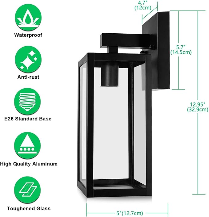 MAXvolador Outdoor Wall Lantern Exterior Waterproof Wall Sconce Light Fixture Black Anti-Rust Mount Light with Clear Glass E26 Base Wall Lamp