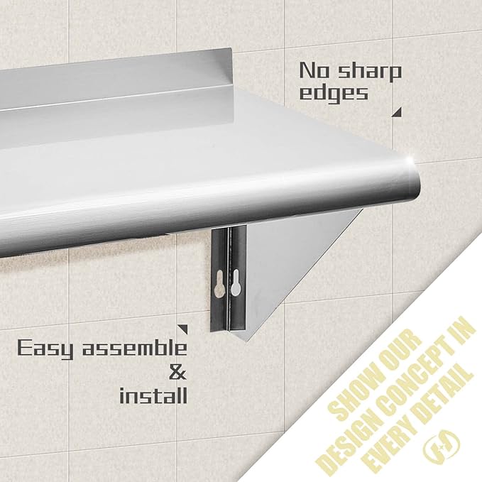 Hally Stainless Steel Shelf 14 x 72 Inches 450 lb Commercial Wall Mount Floating Shelving for Restaurant Kitchen Home and Hotel