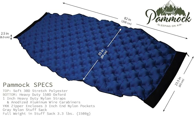 Hammaka Pammock Sleeping Pad That Converts Into an Inflatable Hammock - Great for Camping Backpacking Hiking - Airpad Carry Bag Repair Kit - Compact &amp Lightweight Air Mattress