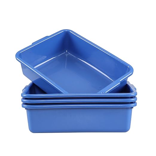Commercial Products Standard Bus/Utility Box 4.6 Deep Kitchen Bus Tubs 4 Durable Blue Plastic Wash Basin/Dish Washing Tub for Restaurants or Catering Services